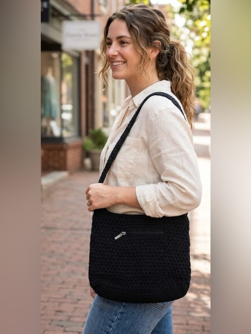 THE SAK Black Classic Crochet Long Crossbody Strap Shoulder Handbag Boho - Picture 3 of 16